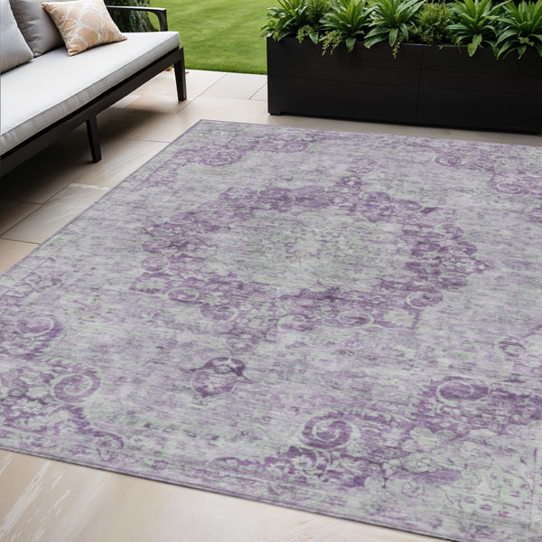 HomeRoots 5' Purple Floral Medallion Area Rug - Durable, Washable Design for Indoor and Outdoor Spaces 5' X 8' 607921