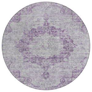 HomeRoots 5' Purple Floral Medallion Area Rug - Durable, Washable Design for Indoor and Outdoor Spaces 8' Round 607922