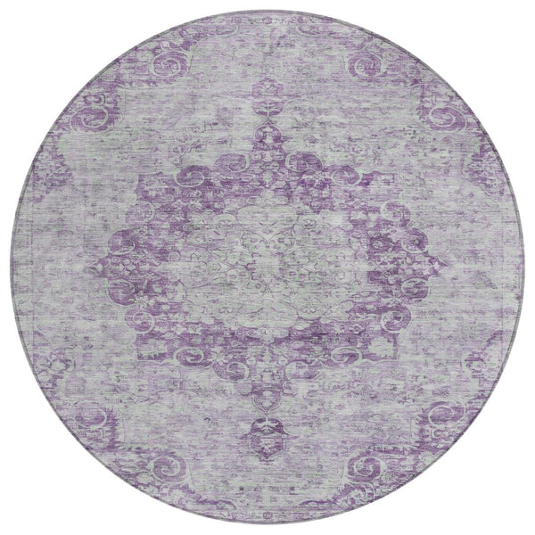 HomeRoots 5' Purple Floral Medallion Area Rug - Durable, Washable Design for Indoor and Outdoor Spaces 8' Round 607922