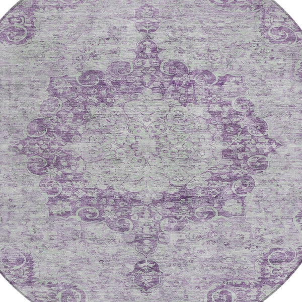 HomeRoots 5' Purple Floral Medallion Area Rug - Durable, Washable Design for Indoor and Outdoor Spaces 8' Round 607922