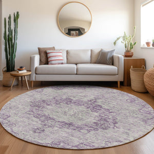 HomeRoots 5' Purple Floral Medallion Area Rug - Durable, Washable Design for Indoor and Outdoor Spaces 8' Round 607922
