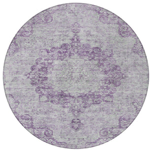 HomeRoots 5' Purple Floral Medallion Area Rug - Durable, Washable Design for Indoor and Outdoor Spaces 8' Round 607922