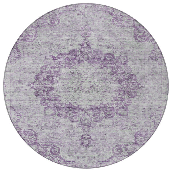 HomeRoots 5' Purple Floral Medallion Area Rug - Durable, Washable Design for Indoor and Outdoor Spaces 8' Round 607922