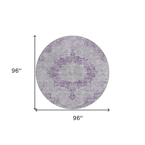 HomeRoots 5' Purple Floral Medallion Area Rug - Durable, Washable Design for Indoor and Outdoor Spaces 8' Round 607922