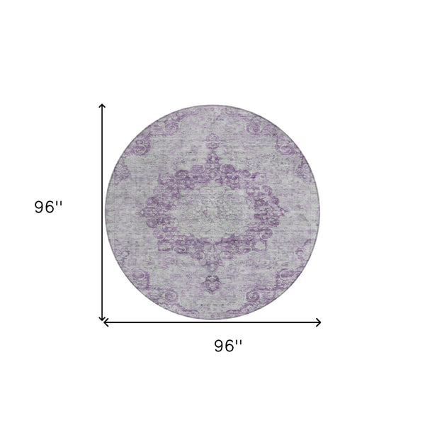 HomeRoots 5' Purple Floral Medallion Area Rug - Durable, Washable Design for Indoor and Outdoor Spaces 8' Round 607922