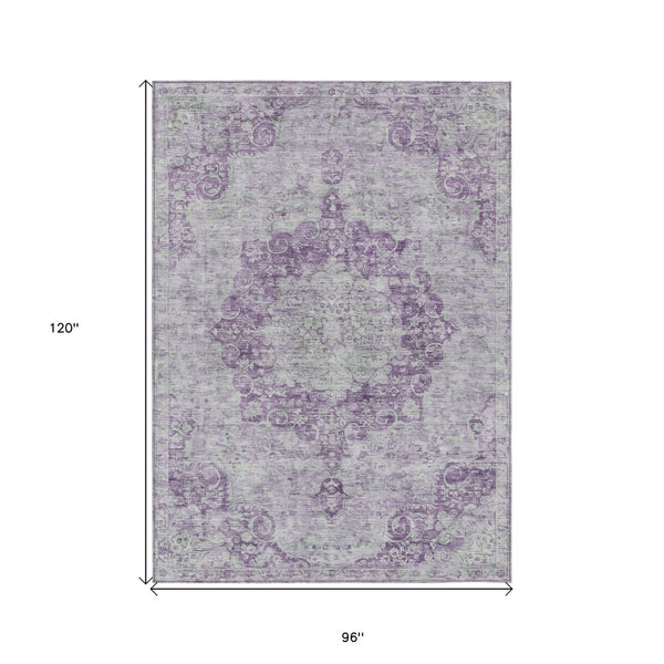 HomeRoots 5' Purple Floral Medallion Area Rug - Durable, Washable Design for Indoor and Outdoor Spaces 8' X 10' 607923