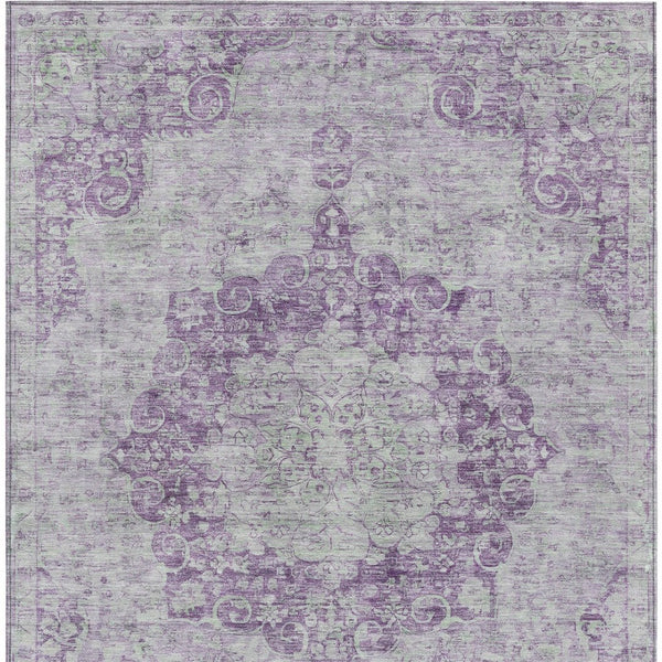 HomeRoots 5' Purple Floral Medallion Area Rug - Durable, Washable Design for Indoor and Outdoor Spaces 9' X 12' 607924