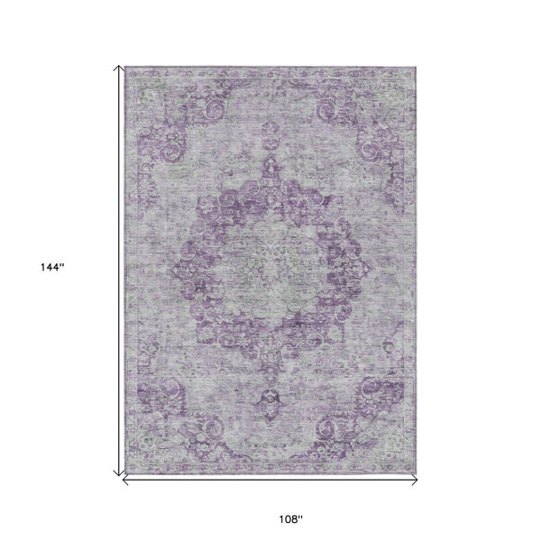 HomeRoots 5' Purple Floral Medallion Area Rug - Durable, Washable Design for Indoor and Outdoor Spaces 9' X 12' 607924