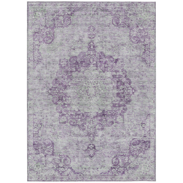HomeRoots 5' Purple Floral Medallion Area Rug - Durable, Washable Design for Indoor and Outdoor Spaces 9' X 12' 607924