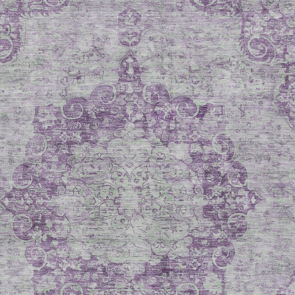 HomeRoots 5' Purple Floral Medallion Area Rug - Durable, Washable Design for Indoor and Outdoor Spaces 9' X 12' 607924