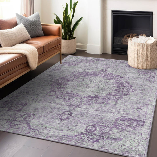 HomeRoots 5' Purple Floral Medallion Area Rug - Durable, Washable Design for Indoor and Outdoor Spaces 9' X 12' 607924