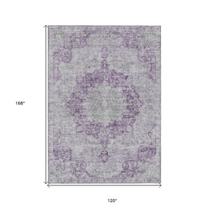 HomeRoots 5' Purple Floral Medallion Area Rug - Durable, Washable Design for Indoor and Outdoor Spaces 10' X 14' 607925