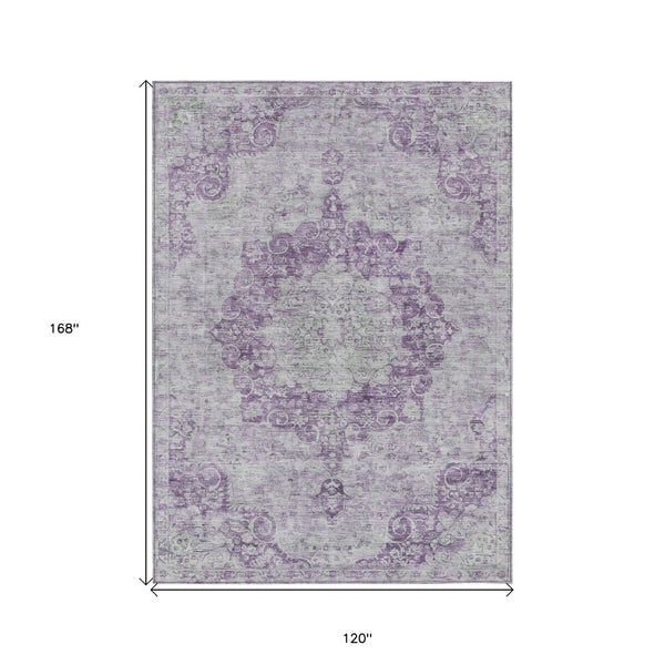 HomeRoots 5' Purple Floral Medallion Area Rug - Durable, Washable Design for Indoor and Outdoor Spaces 10' X 14' 607925