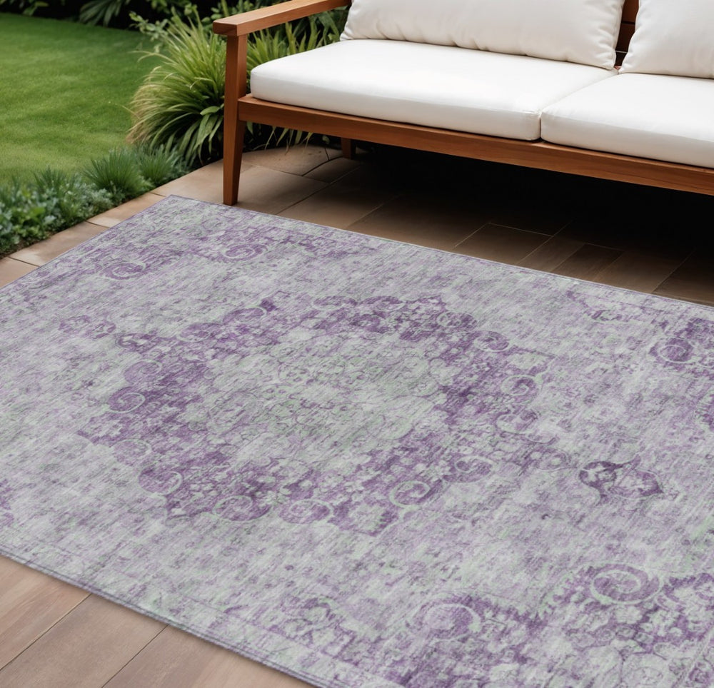 HomeRoots 5' Purple Floral Medallion Area Rug - Durable, Washable Design for Indoor and Outdoor Spaces 10' X 14' 607925