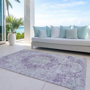 HomeRoots 5' Purple Floral Medallion Area Rug - Durable, Washable Design for Indoor and Outdoor Spaces 10' X 14' 607925