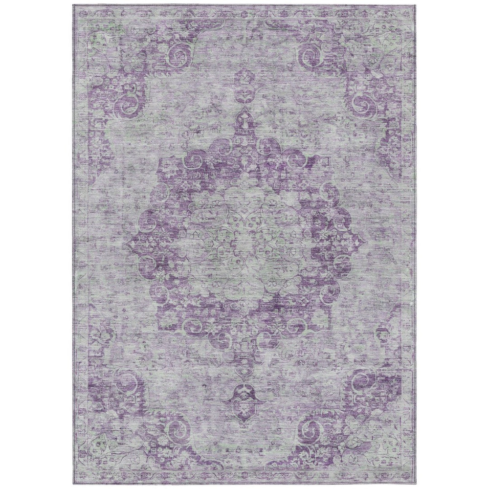 HomeRoots 5' Purple Floral Medallion Area Rug - Durable, Washable Design for Indoor and Outdoor Spaces 10' X 14' 607925