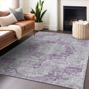HomeRoots 5' Purple Floral Medallion Area Rug - Durable, Washable Design for Indoor and Outdoor Spaces 10' X 14' 607925