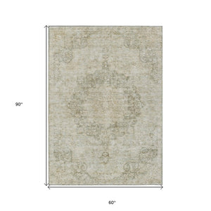 HomeRoots 5' Sage Floral Medallion Area Rug - Durable, Washable Design Perfect for Indoor and Outdoor Spaces 5' X 8' 607933