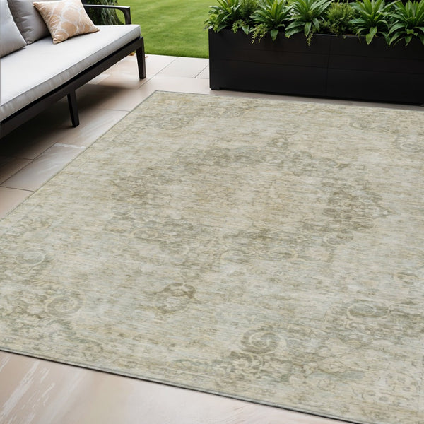 HomeRoots 5' Sage Floral Medallion Area Rug - Durable, Washable Design Perfect for Indoor and Outdoor Spaces 5' X 8' 607933