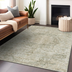 HomeRoots 5' Sage Floral Medallion Area Rug - Durable, Washable Design Perfect for Indoor and Outdoor Spaces 5' X 8' 607933