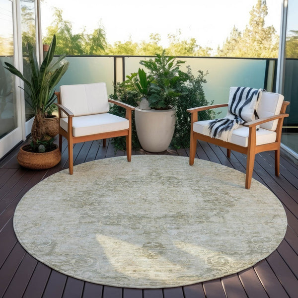 HomeRoots 5' Sage Floral Medallion Area Rug - Durable, Washable Design Perfect for Indoor and Outdoor Spaces 8' Round 607934