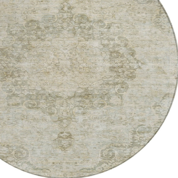 HomeRoots 5' Sage Floral Medallion Area Rug - Durable, Washable Design Perfect for Indoor and Outdoor Spaces 8' Round 607934