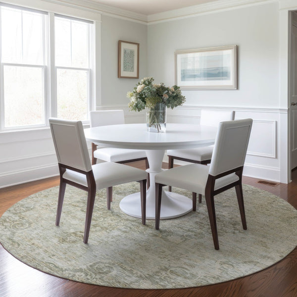 HomeRoots 5' Sage Floral Medallion Area Rug - Durable, Washable Design Perfect for Indoor and Outdoor Spaces 8' Round 607934