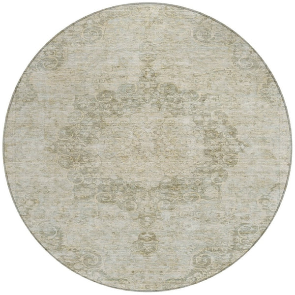 HomeRoots 5' Sage Floral Medallion Area Rug - Durable, Washable Design Perfect for Indoor and Outdoor Spaces 8' Round 607934