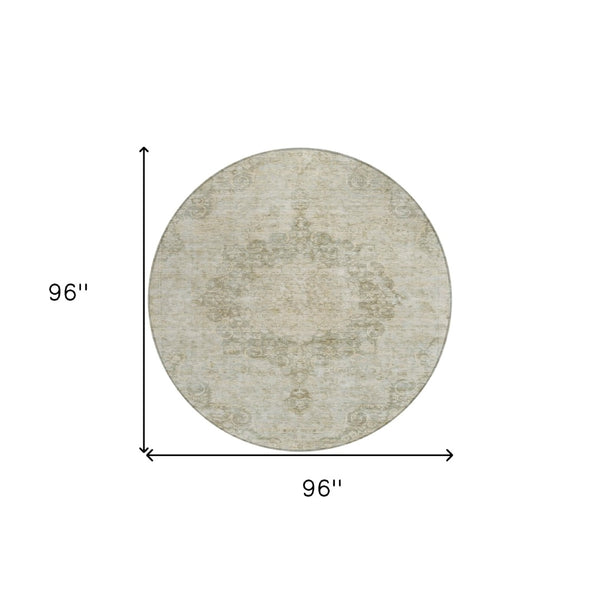 HomeRoots 5' Sage Floral Medallion Area Rug - Durable, Washable Design Perfect for Indoor and Outdoor Spaces 8' Round 607934