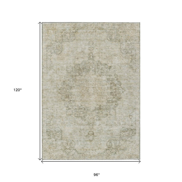 HomeRoots 5' Sage Floral Medallion Area Rug - Durable, Washable Design Perfect for Indoor and Outdoor Spaces 8' X 10' 607935