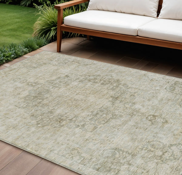 HomeRoots 5' Sage Floral Medallion Area Rug - Durable, Washable Design Perfect for Indoor and Outdoor Spaces 8' X 10' 607935