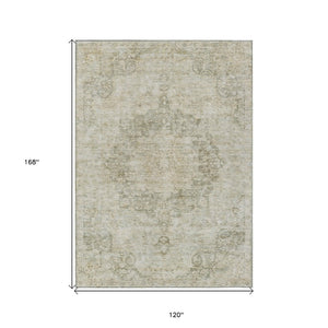 HomeRoots 5' Sage Floral Medallion Area Rug - Durable, Washable Design Perfect for Indoor and Outdoor Spaces 10' X 14' 607937