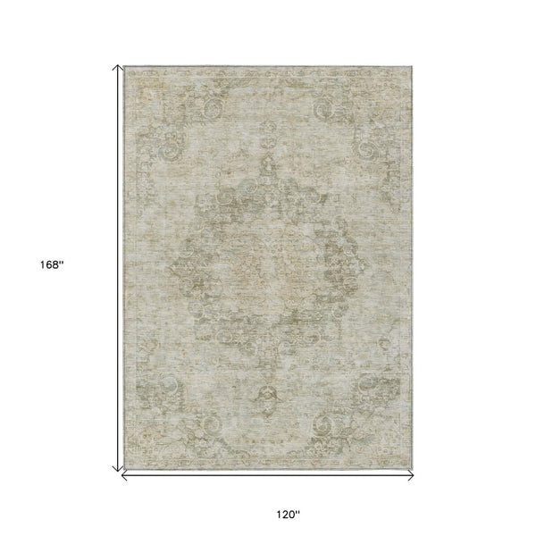 HomeRoots 5' Sage Floral Medallion Area Rug - Durable, Washable Design Perfect for Indoor and Outdoor Spaces 10' X 14' 607937
