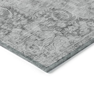 HomeRoots 5' Elegant Silver Floral Medallion Washable Area Rug for Indoor and Outdoor High-Traffic Spaces 5' X 8' 607939