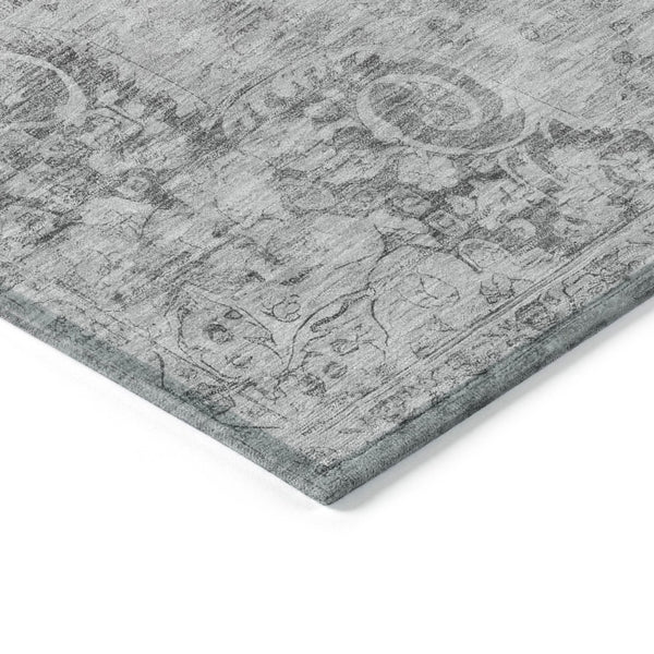HomeRoots 5' Elegant Silver Floral Medallion Washable Area Rug for Indoor and Outdoor High-Traffic Spaces 5' X 8' 607939