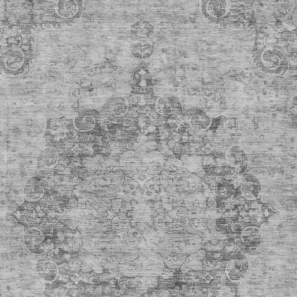 HomeRoots 5' Elegant Silver Floral Medallion Washable Area Rug for Indoor and Outdoor High-Traffic Spaces 5' X 8' 607939