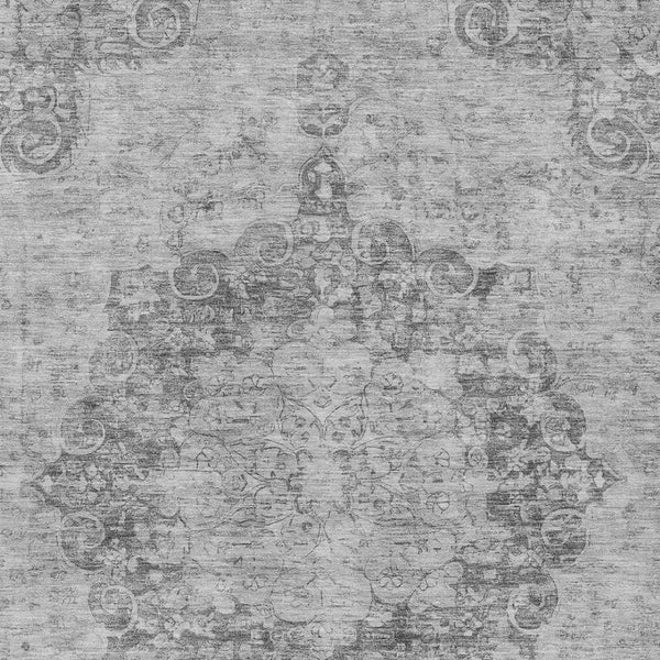 HomeRoots 5' Elegant Silver Floral Medallion Washable Area Rug for Indoor and Outdoor High-Traffic Spaces 8' X 10' 607941