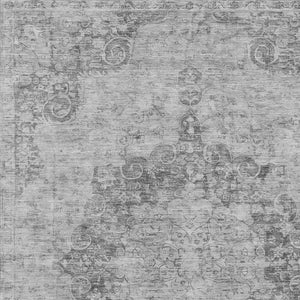 HomeRoots 5' Elegant Silver Floral Medallion Washable Area Rug for Indoor and Outdoor High-Traffic Spaces 9' X 12' 607942