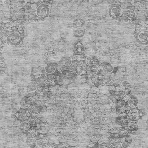 HomeRoots 5' Elegant Silver Floral Medallion Washable Area Rug for Indoor and Outdoor High-Traffic Spaces 10' X 14' 607943