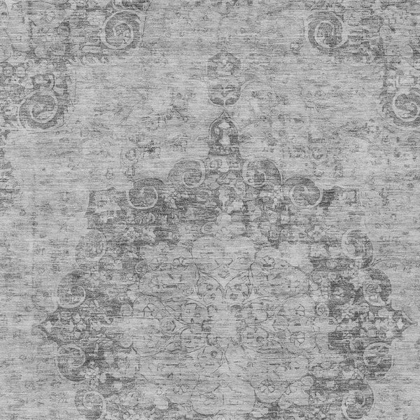 HomeRoots 5' Elegant Silver Floral Medallion Washable Area Rug for Indoor and Outdoor High-Traffic Spaces 10' X 14' 607943