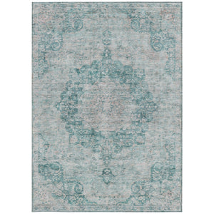 HomeRoots 5' Teal Blue Floral Medallion Area Rug – Durable, Washable, and Perfect for Indoor or Outdoor Spaces 5' X 8' 607945