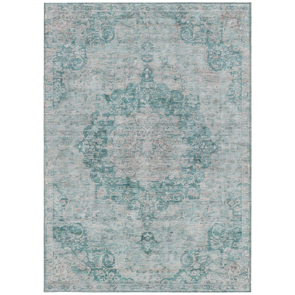 HomeRoots 5' Teal Blue Floral Medallion Area Rug – Durable, Washable, and Perfect for Indoor or Outdoor Spaces 5' X 8' 607945