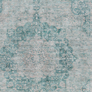 HomeRoots 5' Teal Blue Floral Medallion Area Rug – Durable, Washable, and Perfect for Indoor or Outdoor Spaces 5' X 8' 607945