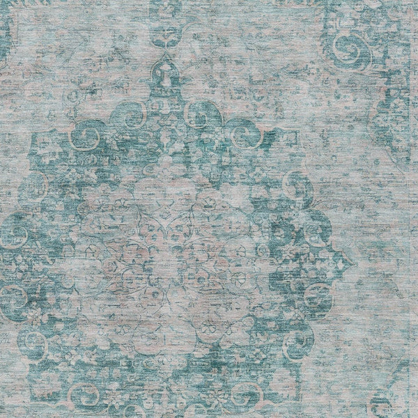 HomeRoots 5' Teal Blue Floral Medallion Area Rug – Durable, Washable, and Perfect for Indoor or Outdoor Spaces 5' X 8' 607945