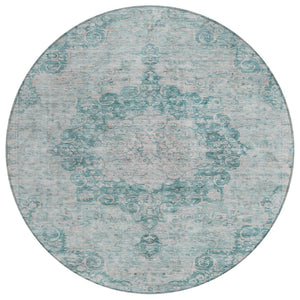 HomeRoots 5' Teal Blue Floral Medallion Area Rug – Durable, Washable, and Perfect for Indoor or Outdoor Spaces 8' Round 607946
