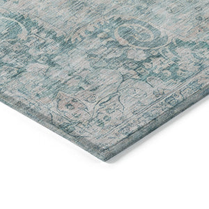 HomeRoots 5' Teal Blue Floral Medallion Area Rug – Durable, Washable, and Perfect for Indoor or Outdoor Spaces 8' Round 607946