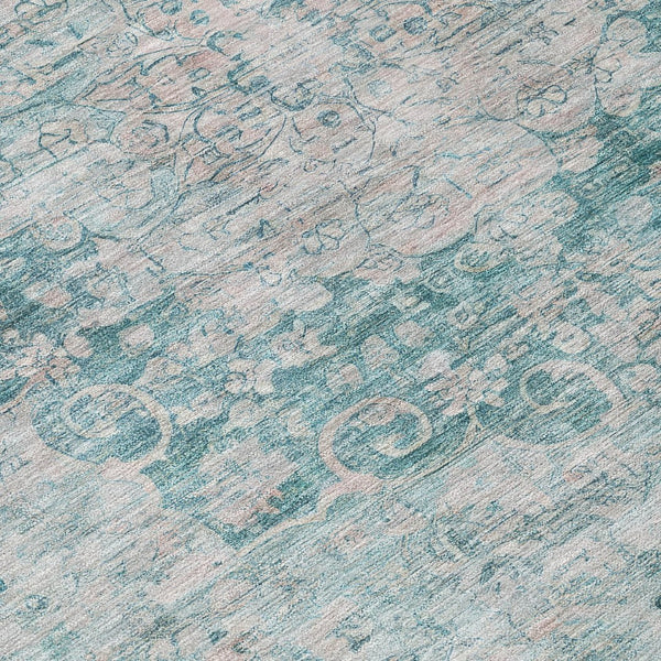 HomeRoots 5' Teal Blue Floral Medallion Area Rug – Durable, Washable, and Perfect for Indoor or Outdoor Spaces 8' Round 607946