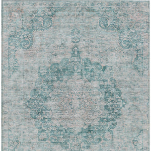 HomeRoots 5' Teal Blue Floral Medallion Area Rug – Durable, Washable, and Perfect for Indoor or Outdoor Spaces 8' X 10' 607947