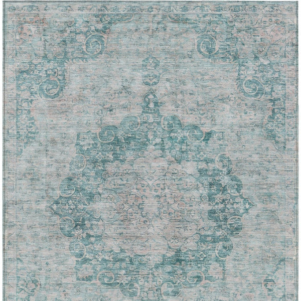 HomeRoots 5' Teal Blue Floral Medallion Area Rug – Durable, Washable, and Perfect for Indoor or Outdoor Spaces 8' X 10' 607947