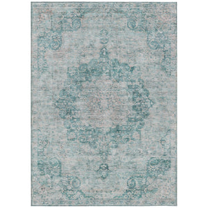 HomeRoots 5' Teal Blue Floral Medallion Area Rug – Durable, Washable, and Perfect for Indoor or Outdoor Spaces 8' X 10' 607947